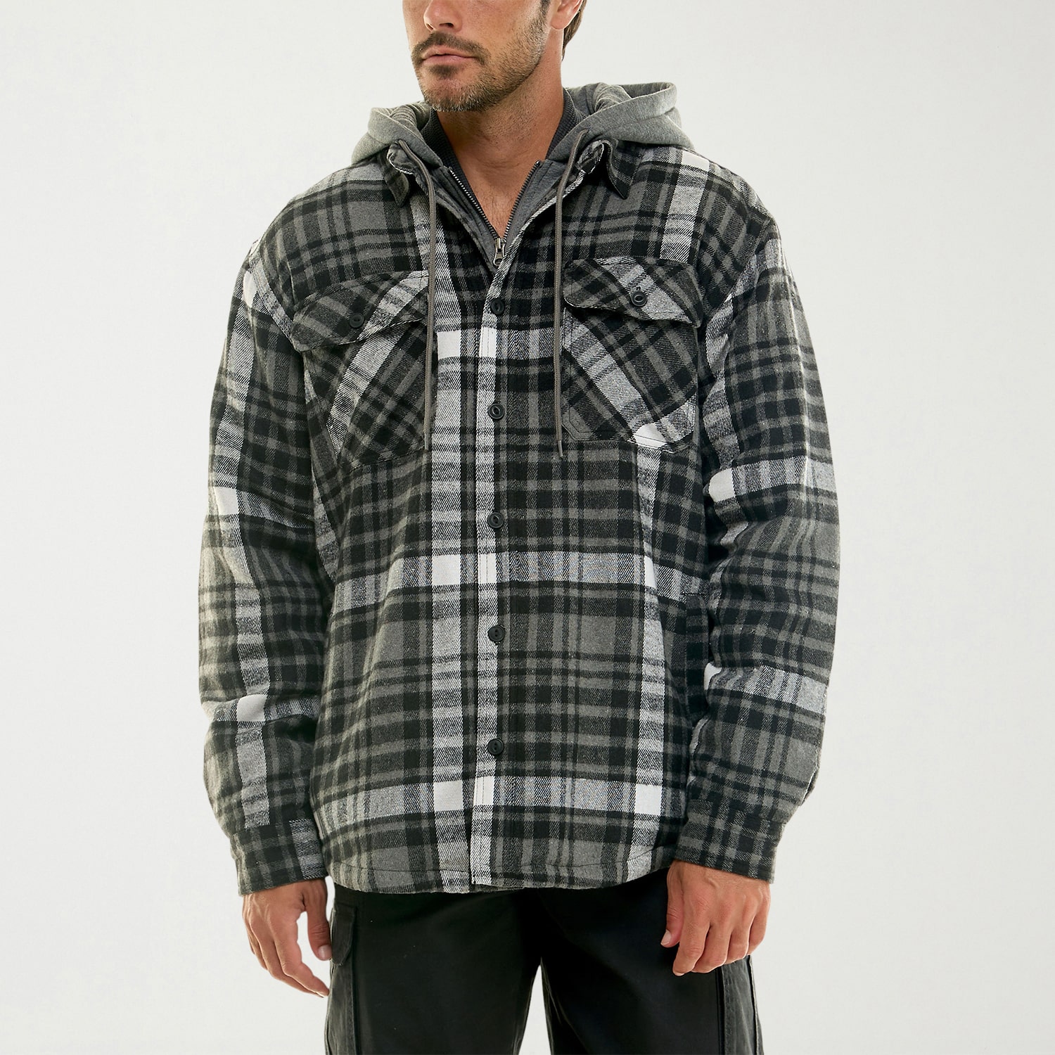 Hallstatt Workwear Mens Hooded Sherpa Lined Midweight Shirt Jacket