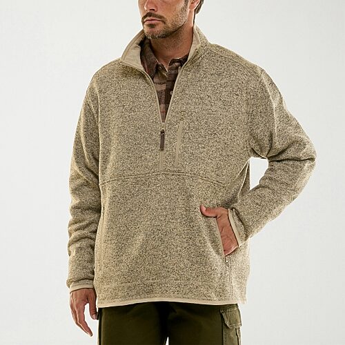 Hallstatt Workwear Mens Mock Neck Long Sleeve Fleece Quarter-zip Pullover Sweater In Beige