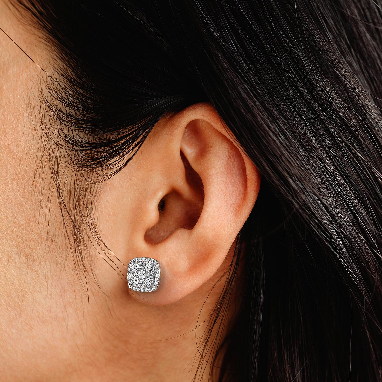 (F / Si1-Si2) 1 CT. T.W. Lab Grown White Diamond 10.4mm Cushion Stud Earrings