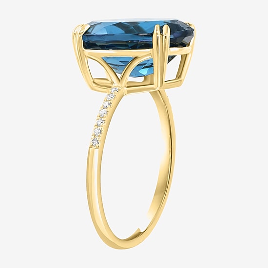 Effy Final Call Limited Quantities! Womens Diamond Accent Genuine Blue Topaz 14K Gold Oval Cocktail Ring