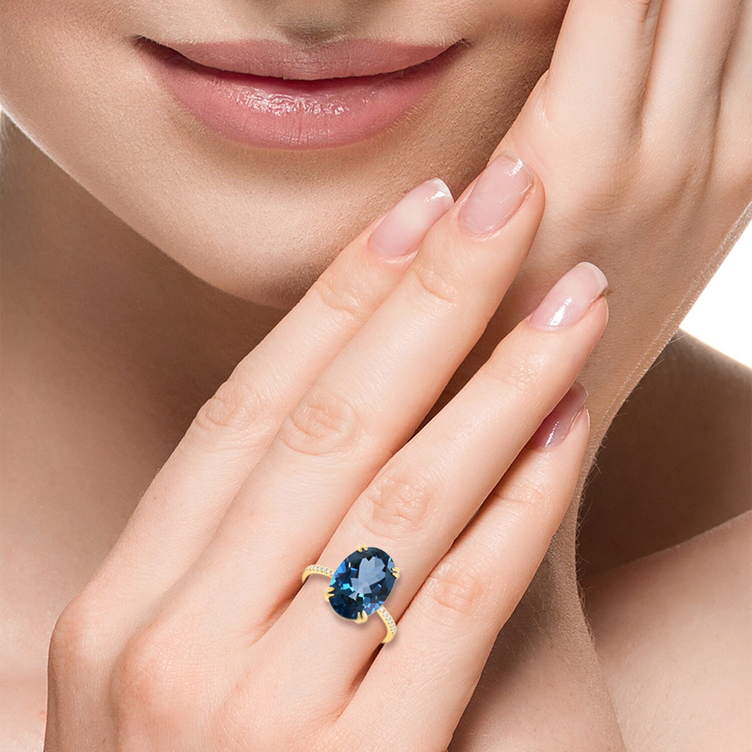 Effy Final Call Limited Quantities! Womens Diamond Accent Genuine Blue Topaz 14K Gold Oval Cocktail Ring