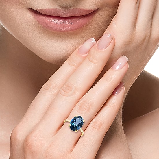 Effy Final Call Limited Quantities! Womens Diamond Accent Genuine Blue Topaz 14K Gold Oval Cocktail Ring