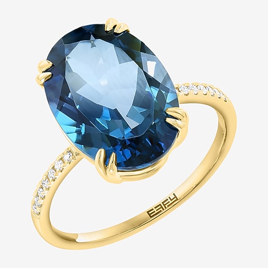 Effy Final Call Limited Quantities! Womens Diamond Accent Genuine Blue Topaz 14K Gold Oval Cocktail Ring