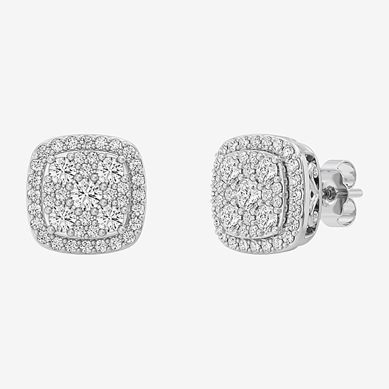 (F / Si1-Si2) 1 CT. T.W. Lab Grown White Diamond 10.4mm Cushion Stud Earrings