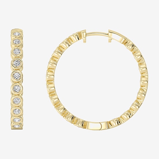 (F / Si1-Si2) Womens 1 CT. T.W. Lab Grown White Diamond 14K Gold Over Brass 26.3mm Hoop Earrings
