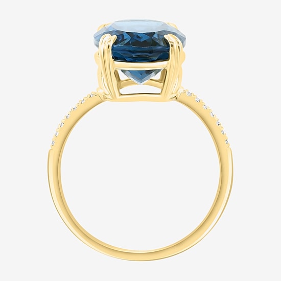 Effy Final Call Limited Quantities! Womens Diamond Accent Genuine Blue Topaz 14K Gold Oval Cocktail Ring