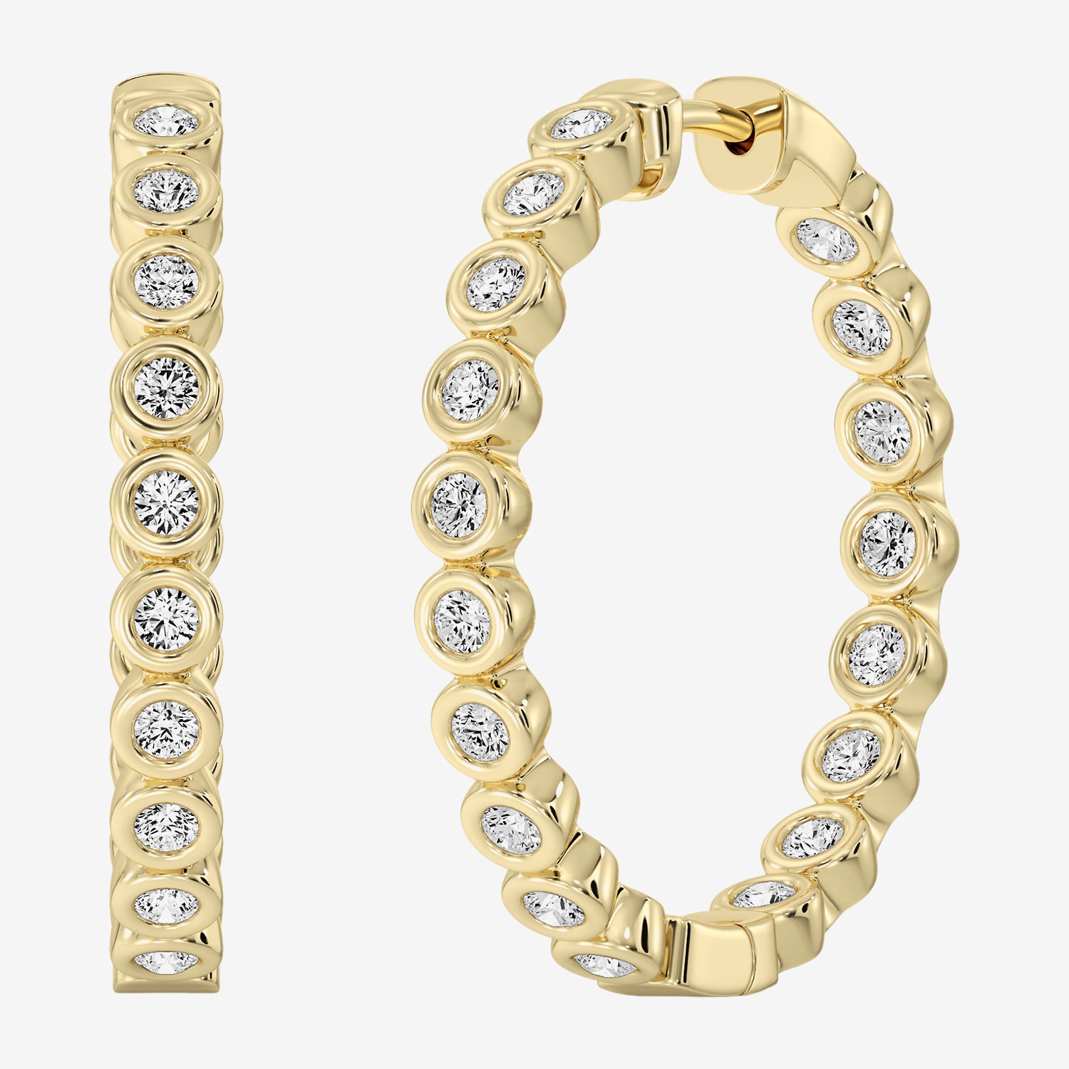 (F / Si1-Si2) Womens 1 CT. T.W. Lab Grown White Diamond 14K Gold Over Brass 26.3mm Hoop Earrings