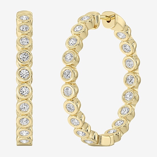 (F / Si1-Si2) Womens 1 CT. T.W. Lab Grown White Diamond 14K Gold Over Brass 26.3mm Hoop Earrings