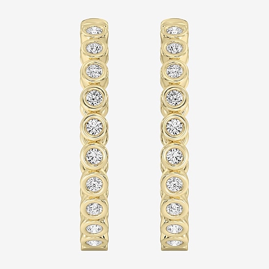 (F / Si1-Si2) Womens 1 CT. T.W. Lab Grown White Diamond 14K Gold Over Brass 26.3mm Hoop Earrings