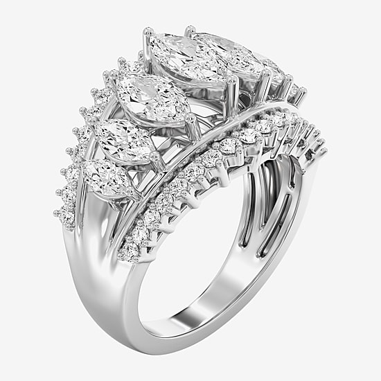 (F / Si1-Si2) Womens 2 1/2 CT. T.W. Lab Grown White Diamond 14K Gold Over Silver Cocktail Ring