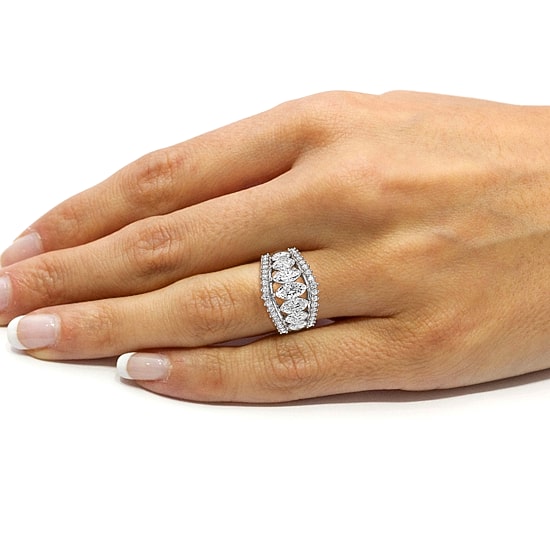 (F / Si1-Si2) Womens 2 1/2 CT. T.W. Lab Grown White Diamond 14K Gold Over Silver Cocktail Ring