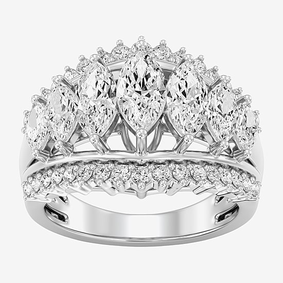 (F / Si1-Si2) Womens 2 1/2 CT. T.W. Lab Grown White Diamond 14K Gold Over Silver Cocktail Ring