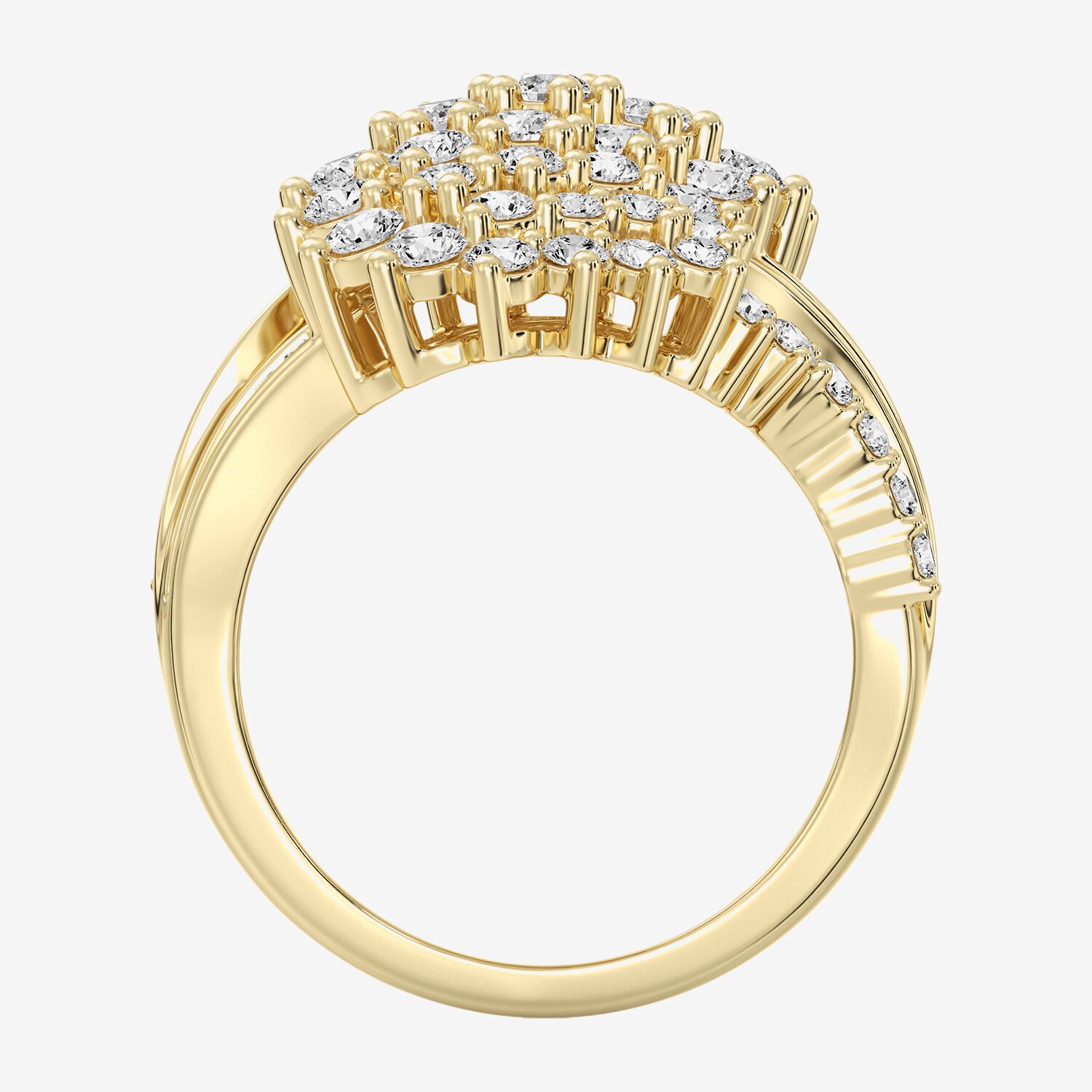 (F / Si1-Si2) Womens 3 CT. T.W. Lab Grown White Diamond 14K Gold Over Silver Cluster Side Stone Cocktail Ring