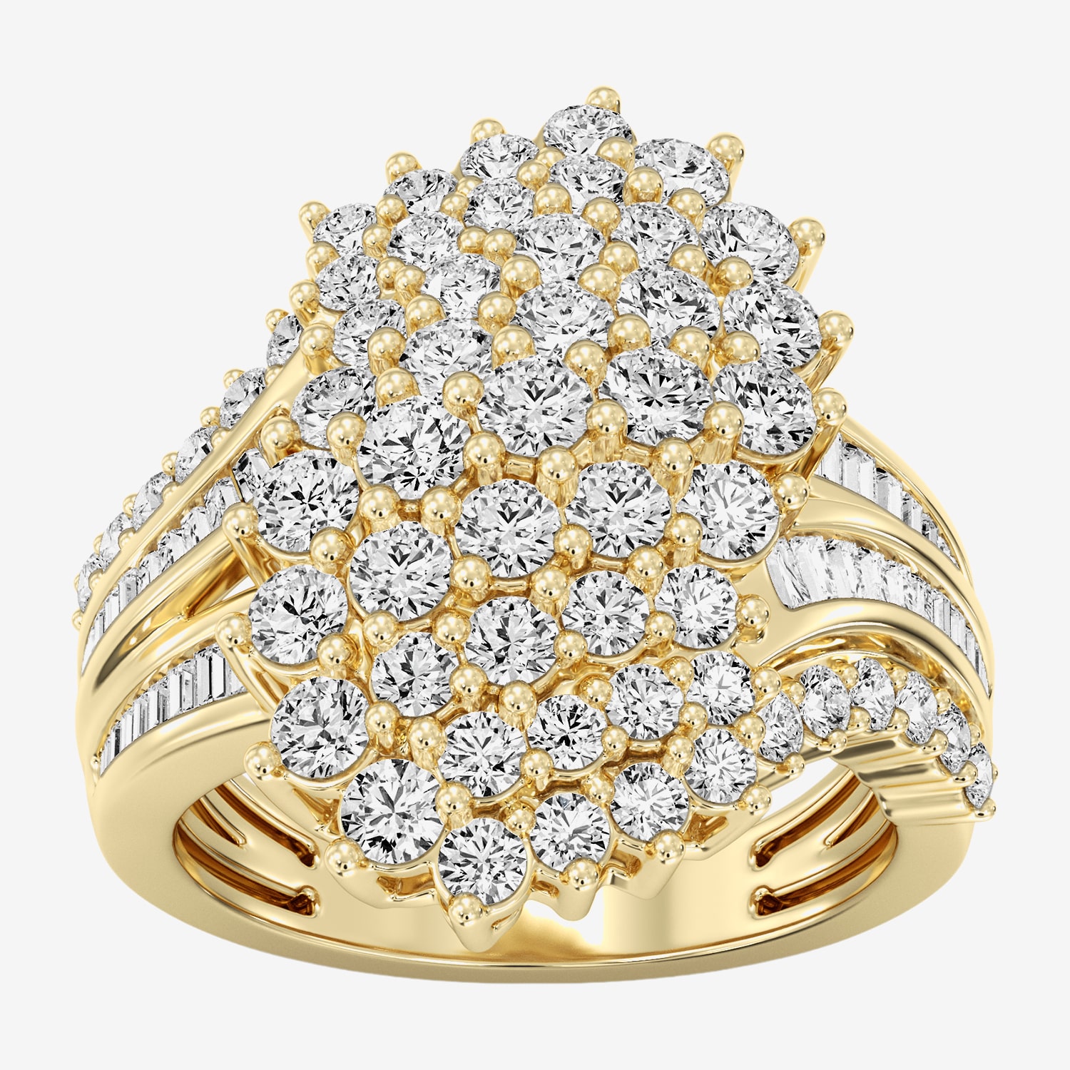 (F / Si1-Si2) Womens 3 CT. T.W. Lab Grown White Diamond 14K Gold Over Silver Cluster Side Stone Cocktail Ring