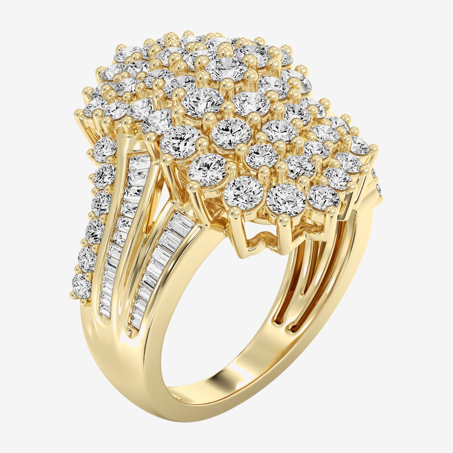(F / Si1-Si2) Womens 3 CT. T.W. Lab Grown White Diamond 14K Gold Over Silver Cluster Side Stone Cocktail Ring