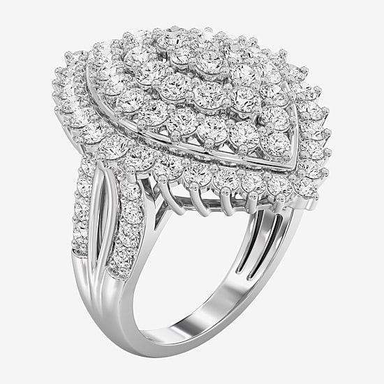 (F / Si1-Si2) Womens 3 CT. T.W. Lab Grown White Diamond 14K Gold Over Silver Marquise Cluster Halo Cocktail Ring
