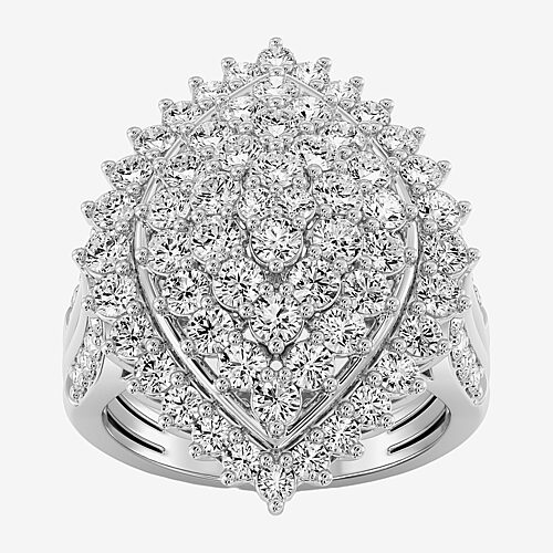 (F / Si1-Si2) Womens 3 CT. T.W. Lab Grown White Diamond 14K Gold Over Silver Marquise Cluster Halo Cocktail Ring, 8, White