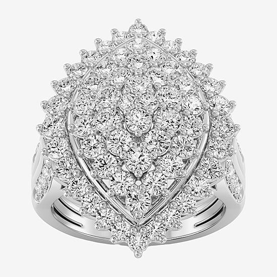 (F / Si1-Si2) Womens 3 CT. T.W. Lab Grown White Diamond 14K Gold Over Silver Marquise Cluster Halo Cocktail Ring