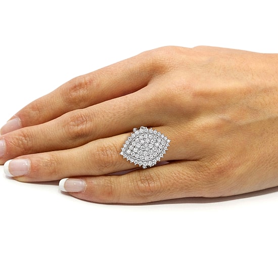 (F / Si1-Si2) Womens 3 CT. T.W. Lab Grown White Diamond 14K Gold Over Silver Marquise Cluster Halo Cocktail Ring