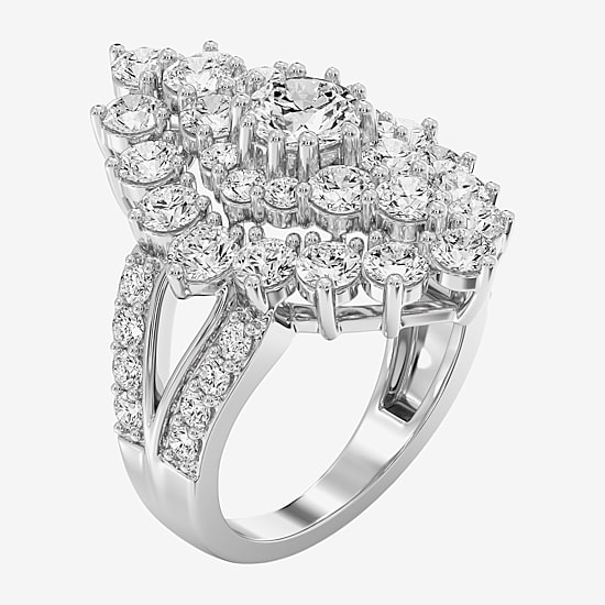 (F / Si1-Si2) Womens 4 CT. T.W. Lab Grown White Diamond 14K Gold Over Silver Cluster Side Stone Cocktail Ring