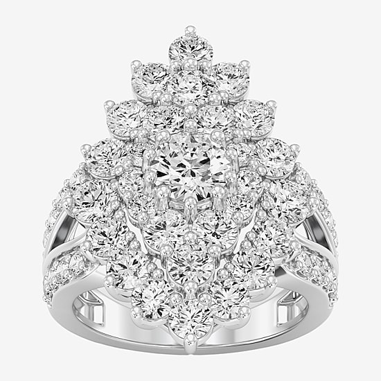 (F / Si1-Si2) Womens 4 CT. T.W. Lab Grown White Diamond 14K Gold Over Silver Cluster Side Stone Cocktail Ring