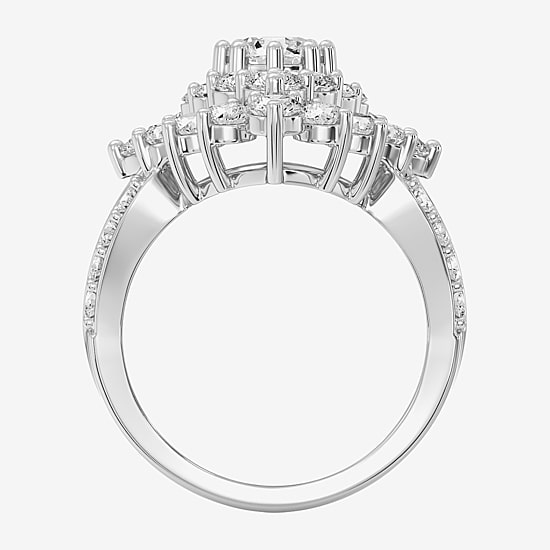 (F / Si1-Si2) Womens 4 CT. T.W. Lab Grown White Diamond 14K Gold Over Silver Cluster Side Stone Cocktail Ring