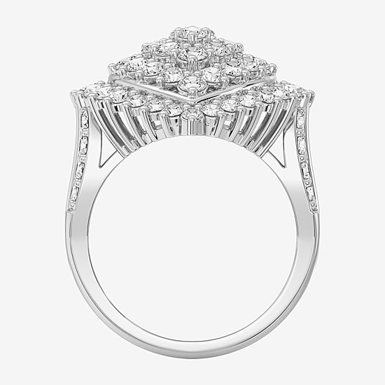 (F / Si1-Si2) Womens 3 CT. T.W. Lab Grown White Diamond 14K Gold Over Silver Marquise Cluster Halo Cocktail Ring