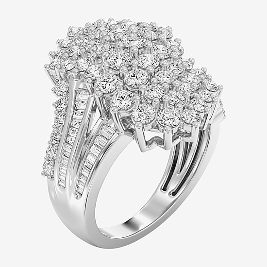 (F / Si1-Si2) Womens 3 CT. T.W. Lab Grown White Diamond 14K Gold Over Silver Cluster Side Stone Cocktail Ring