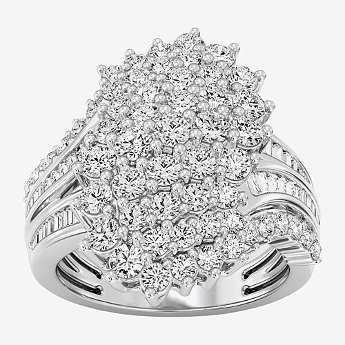 (F / Si1-Si2) Womens 3 CT. T.W. Lab Grown White Diamond 14K Gold Over Silver Cluster Side Stone Cocktail Ring, 8, White