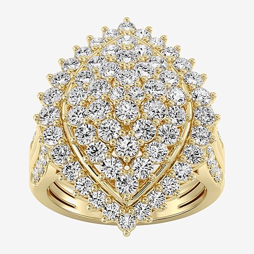 (F / Si1-Si2) Womens 3 CT. T.W. Lab Grown White Diamond 14K Gold Over Silver Marquise Cluster Halo Cocktail Ring, 5, Yellow