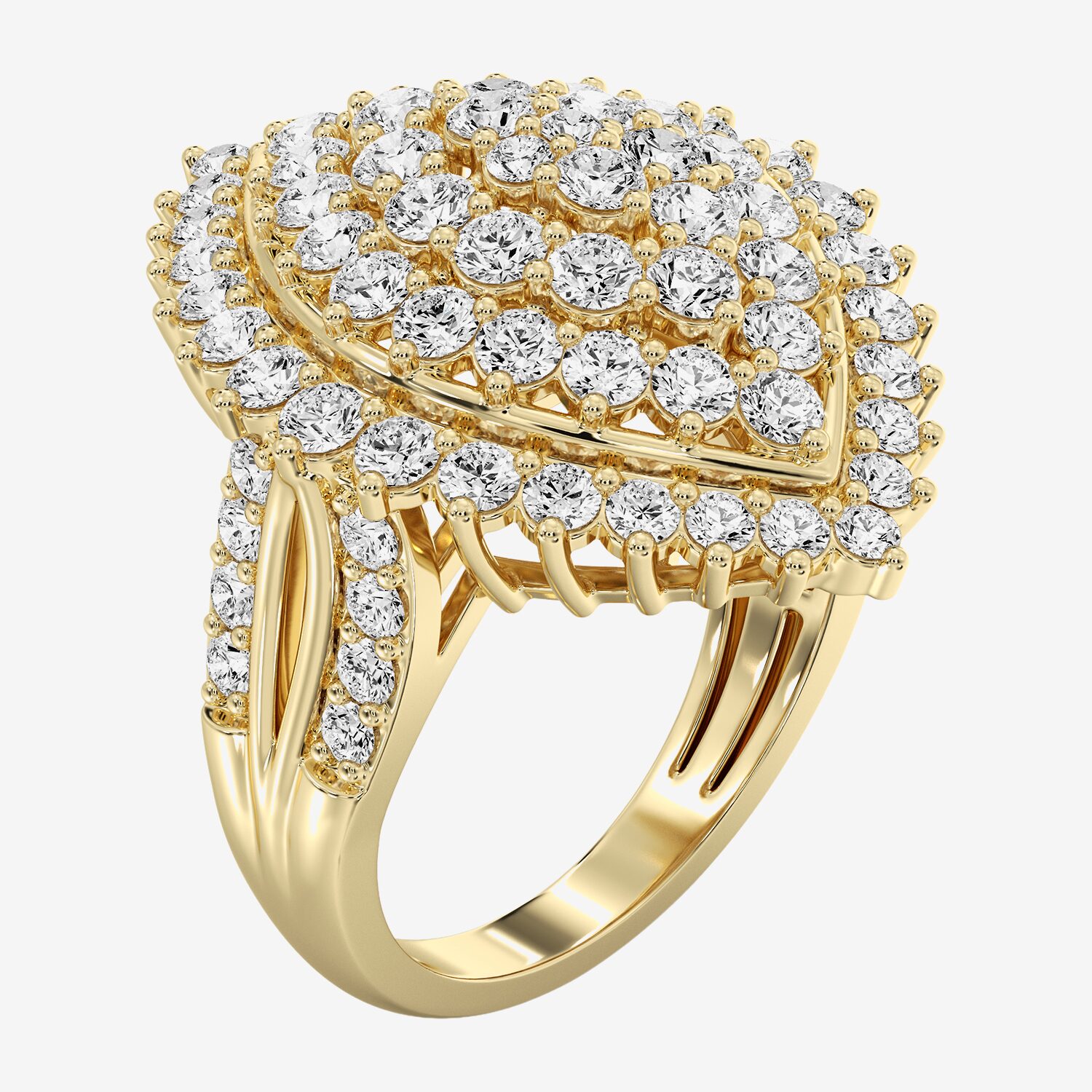 (F / Si1-Si2) Womens 3 CT. T.W. Lab Grown White Diamond 14K Gold Over Silver Marquise Cluster Halo Cocktail Ring