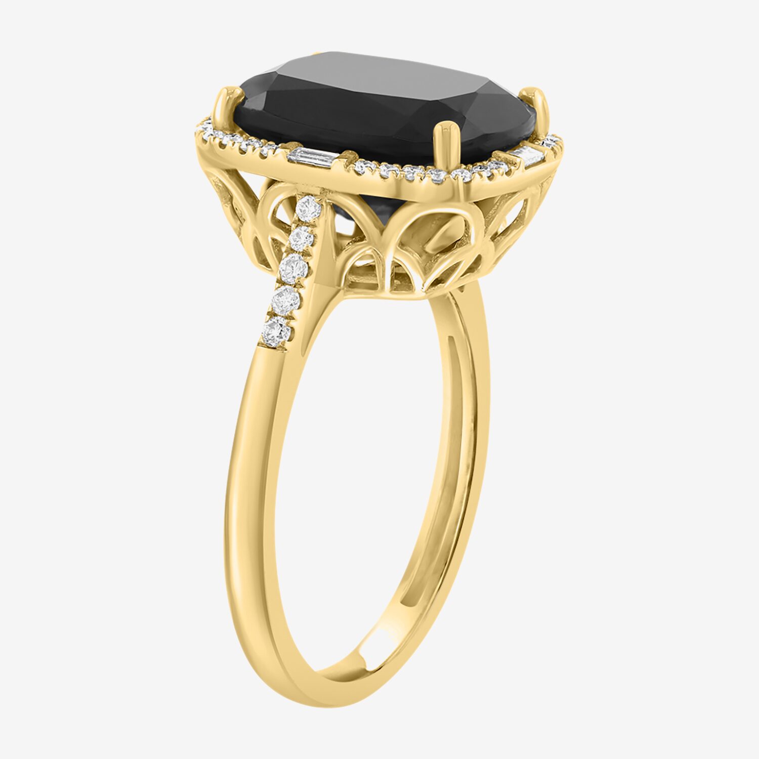 Effy Final Call Limited Quantities! Womens 1/4 CT. T.W. Genuine Black Onyx 14K Gold Cushion Halo Side Stone Cocktail Ring