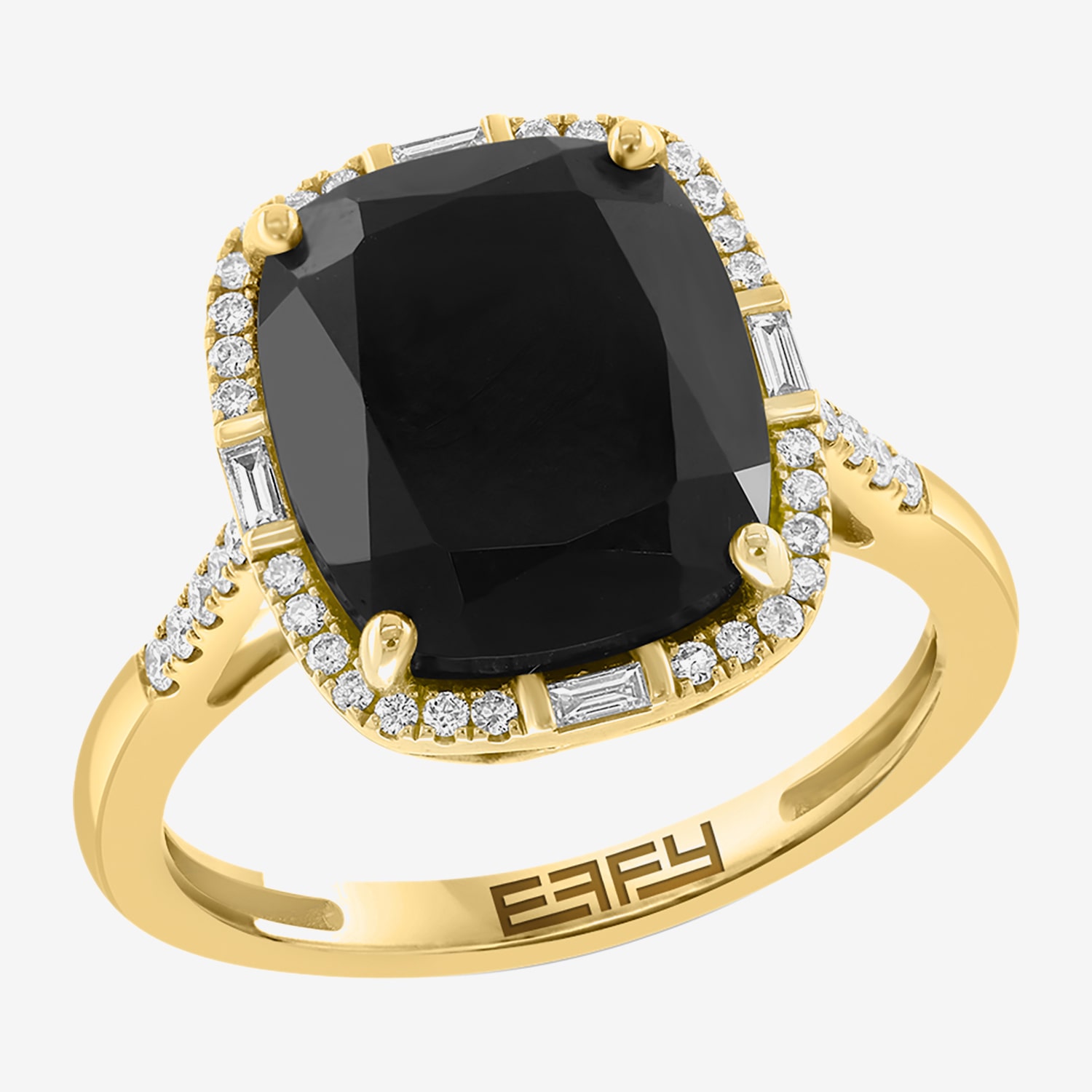 Effy Final Call Limited Quantities! Womens 1/4 CT. T.W. Genuine Black Onyx 14K Gold Cushion Halo Side Stone Cocktail Ring