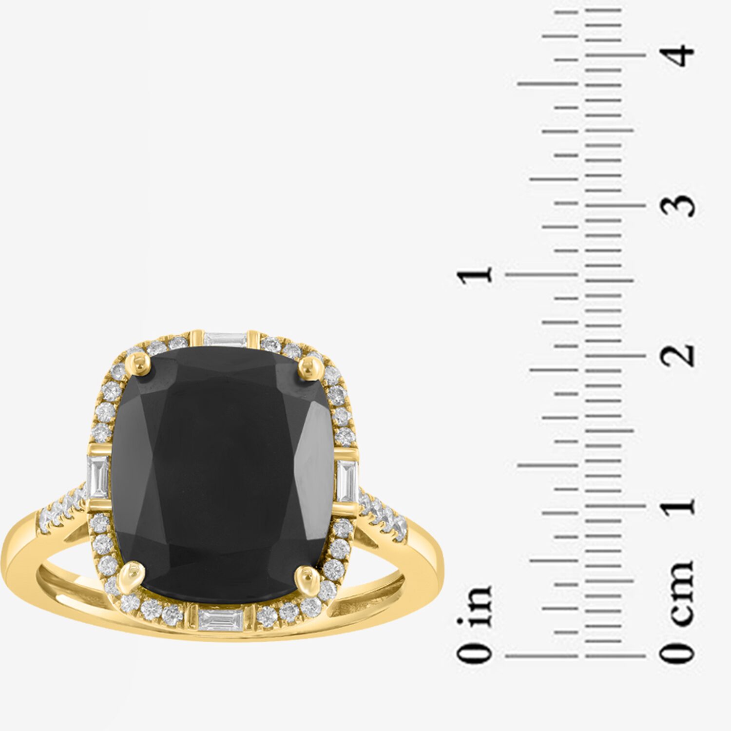 Effy Final Call Limited Quantities! Womens 1/4 CT. T.W. Genuine Black Onyx 14K Gold Cushion Halo Side Stone Cocktail Ring