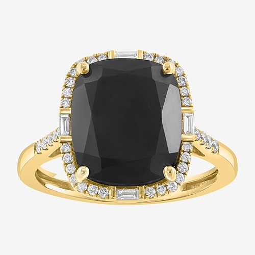 Effy Final Call Limited Quantities! Womens 1/4 Ct. T.w. Genuine Black Onyx 14k Gold Cushion Halo Side Stone Cocktail