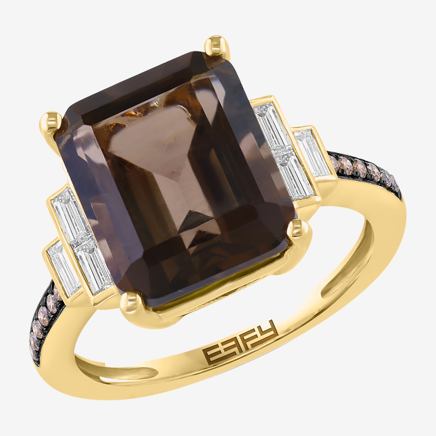 Effy Final Call Limited Quantities! Womens 1/3 CT. T.W. Genuine Brown Quartz 14K Gold Side Stone Cocktail Ring