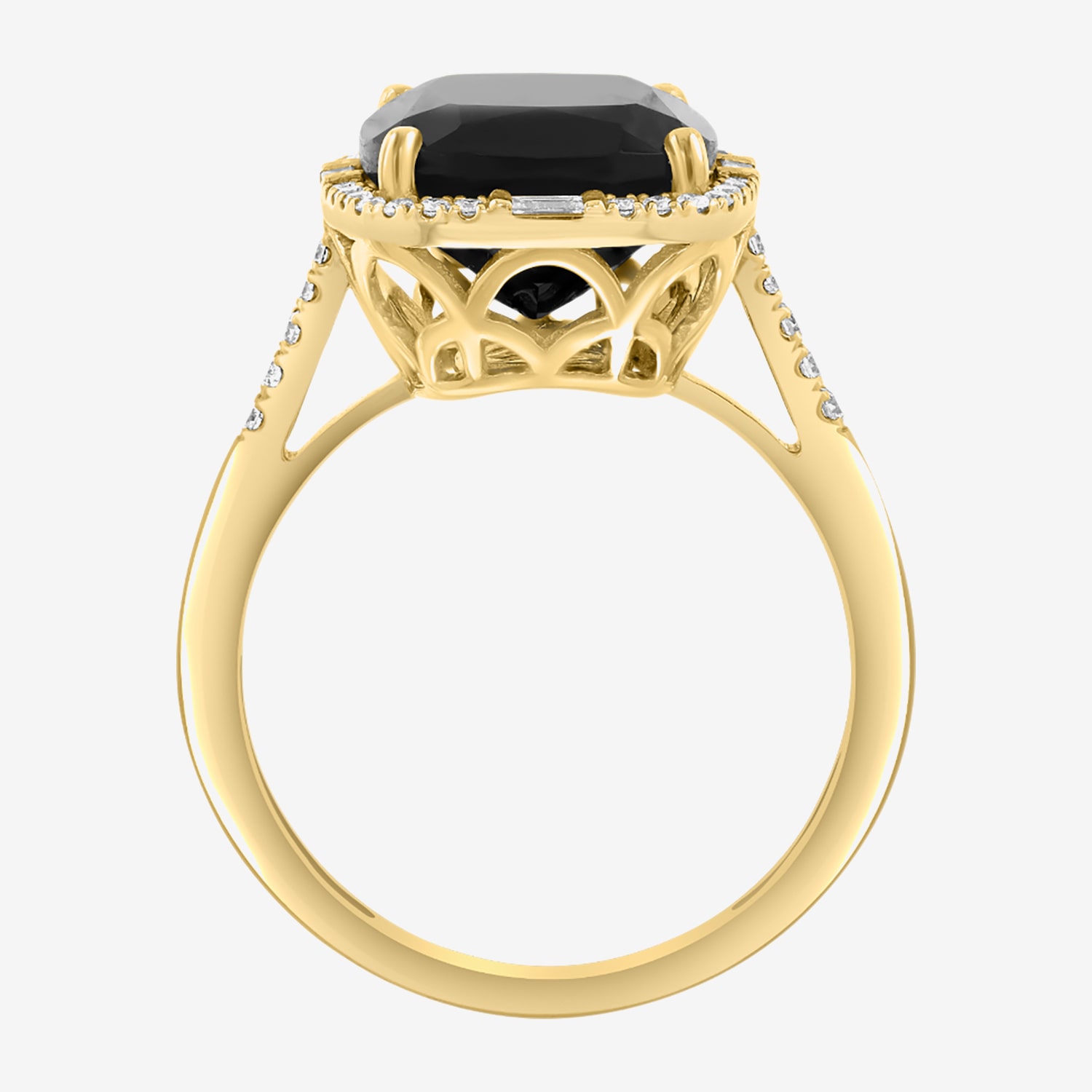 Effy Final Call Limited Quantities! Womens 1/4 CT. T.W. Genuine Black Onyx 14K Gold Cushion Halo Side Stone Cocktail Ring