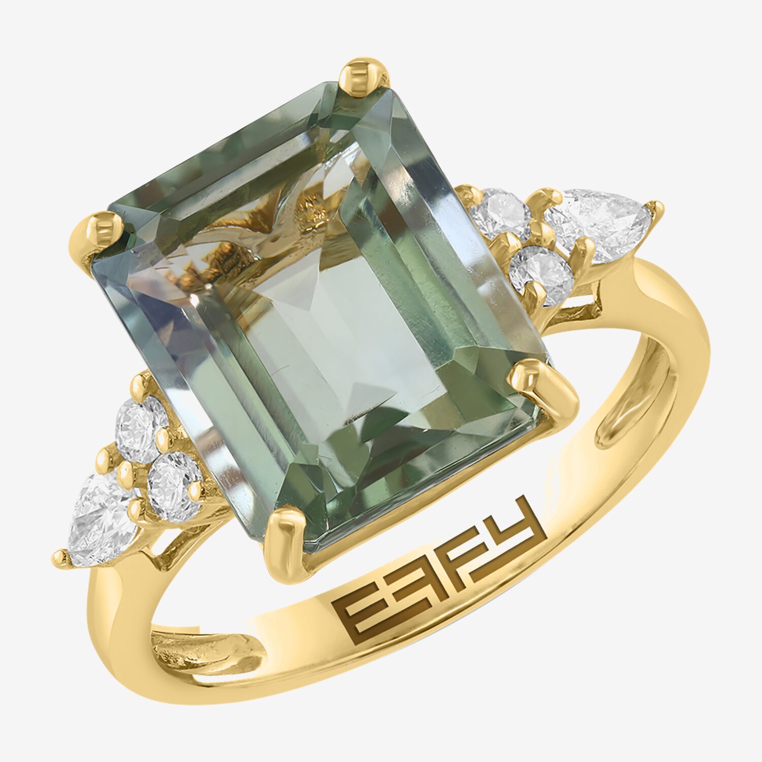 Effy Final Call Limited Quantities! Womens 1/3 CT. T.W. Genuine Green Amethyst 14K Gold Side Stone Cocktail Ring