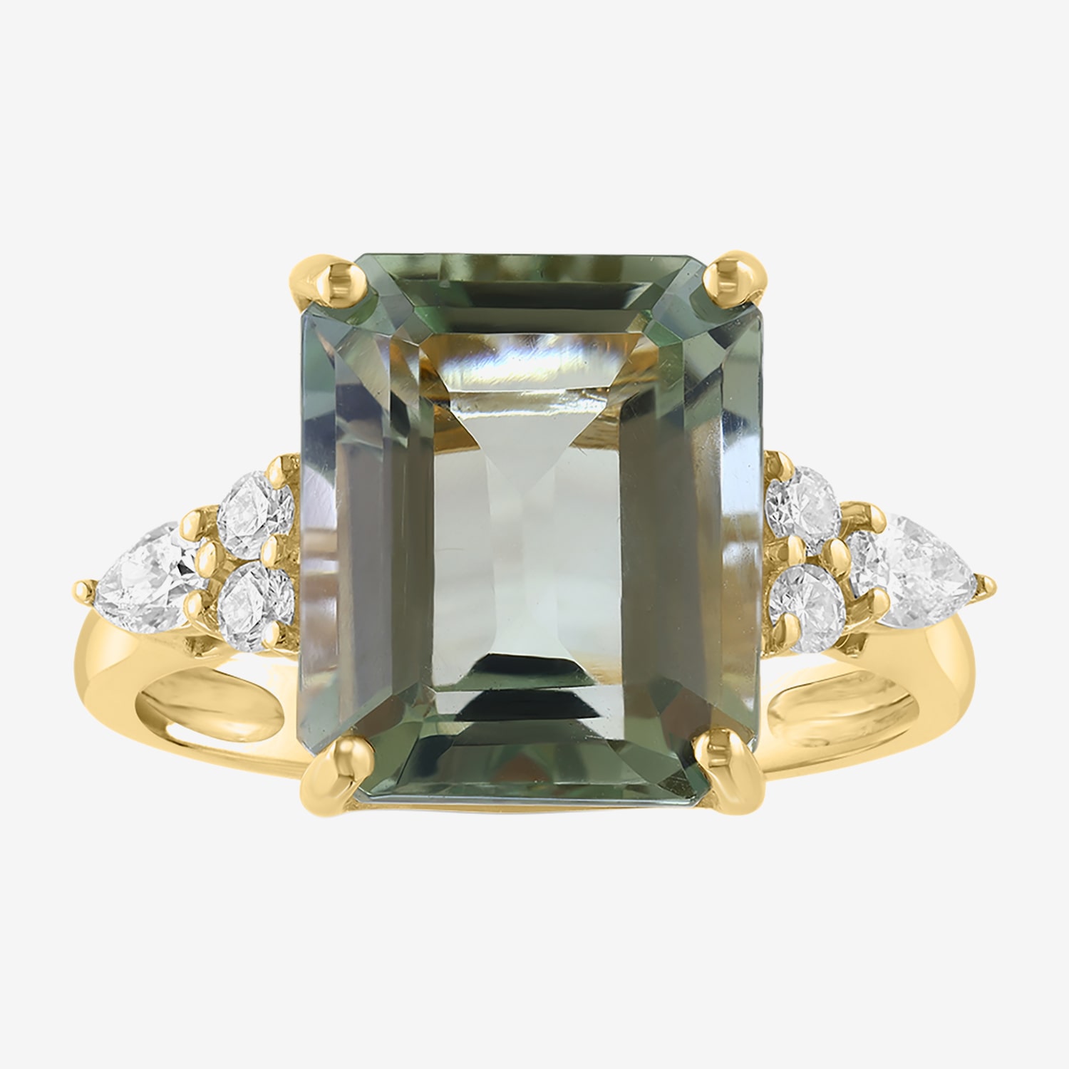 Effy Final Call Limited Quantities! Womens 1/3 CT. T.W. Genuine Green Amethyst 14K Gold Side Stone Cocktail Ring