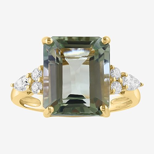 Effy Final Call Limited Quantities! Womens 1/3 Ct. T.w. Genuine Green Amethyst 14k Gold Side Stone Cocktail Ring