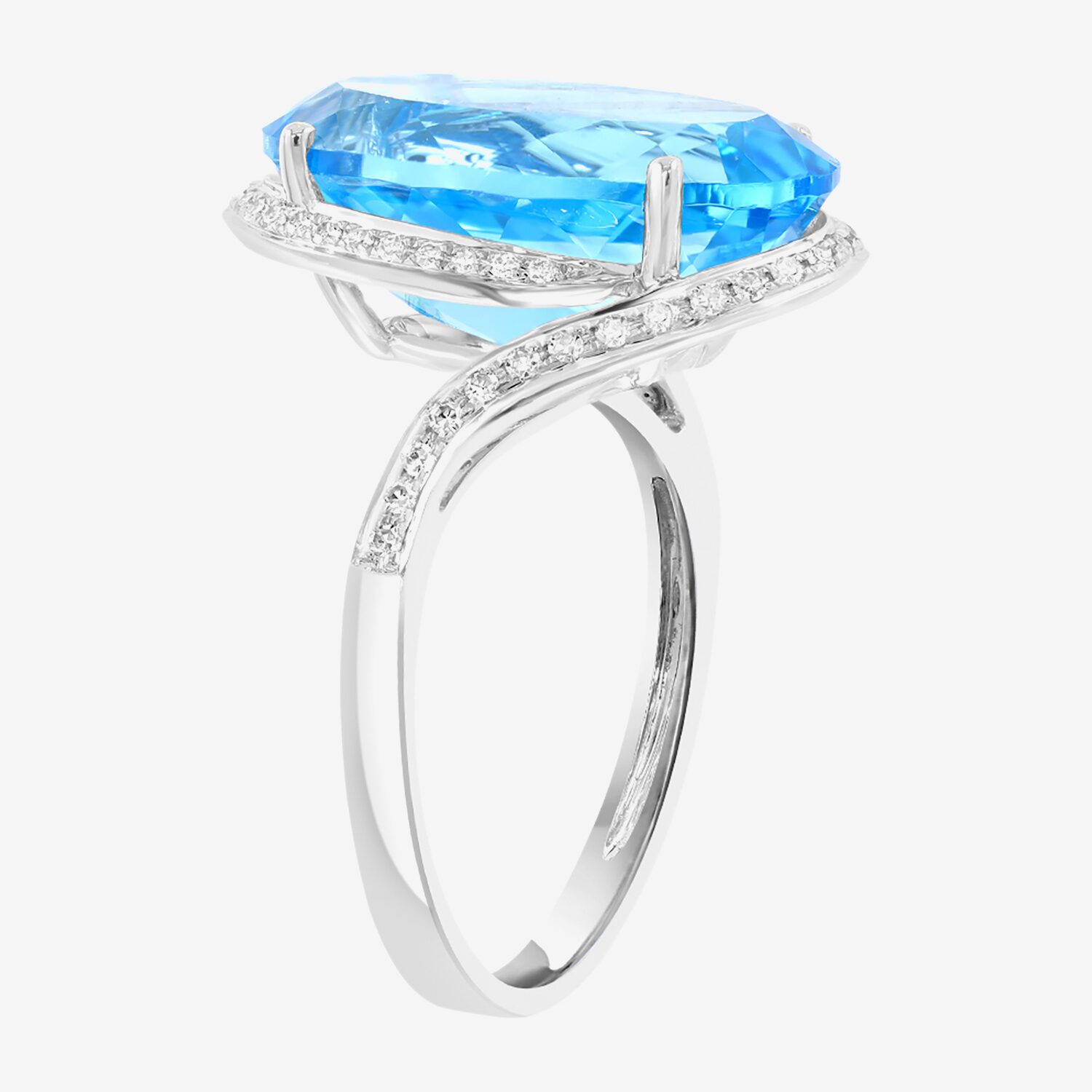 Effy Final Call Limited Quantities! Womens 1/5 CT. Genuine Blue Topaz 14K White Gold Oval Side Stone Cocktail Ring