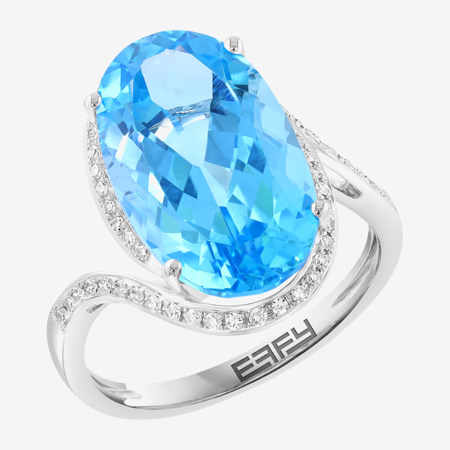 Effy Final Call Limited Quantities! Womens 1/5 CT. Genuine Blue Topaz 14K White Gold Oval Side Stone Cocktail Ring