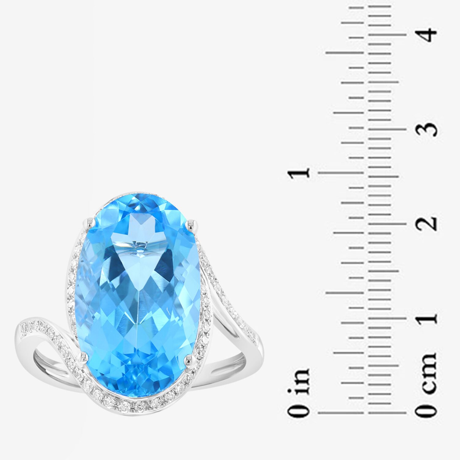 Effy Final Call Limited Quantities! Womens 1/5 CT. Genuine Blue Topaz 14K White Gold Oval Side Stone Cocktail Ring
