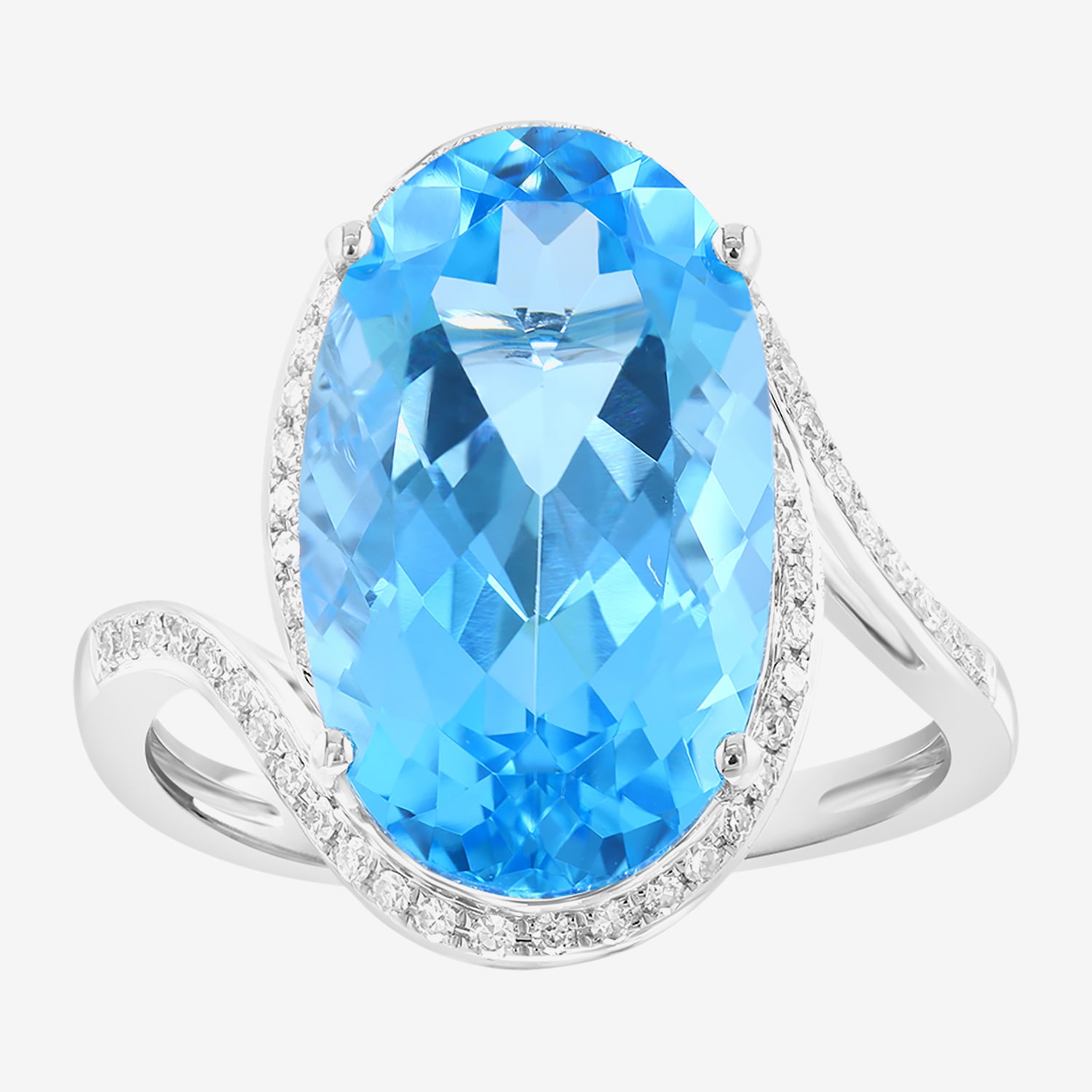Effy Final Call Limited Quantities! Womens 1/5 CT. Genuine Blue Topaz 14K White Gold Oval Side Stone Cocktail Ring