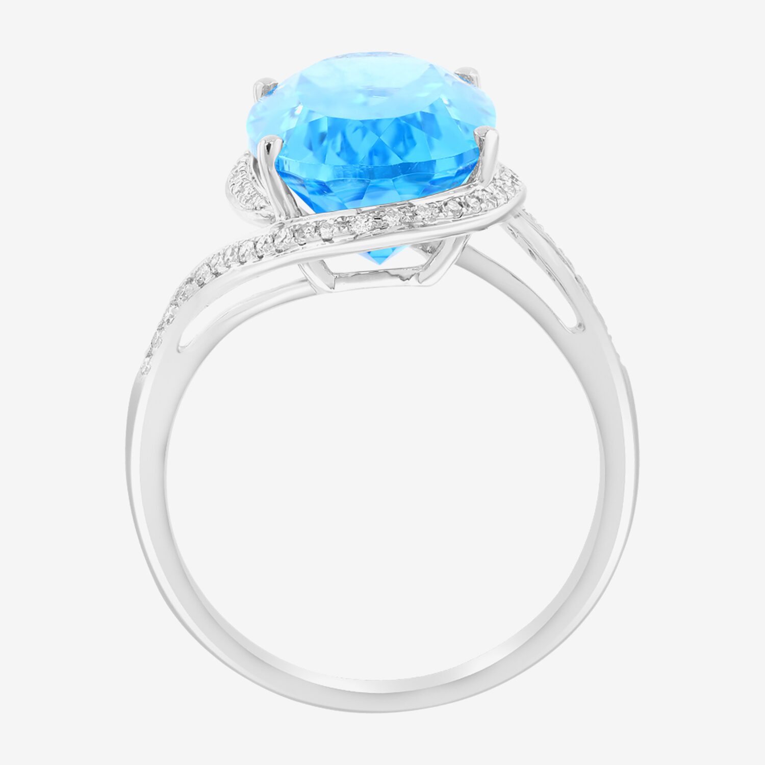Effy Final Call Limited Quantities! Womens 1/5 CT. Genuine Blue Topaz 14K White Gold Oval Side Stone Cocktail Ring