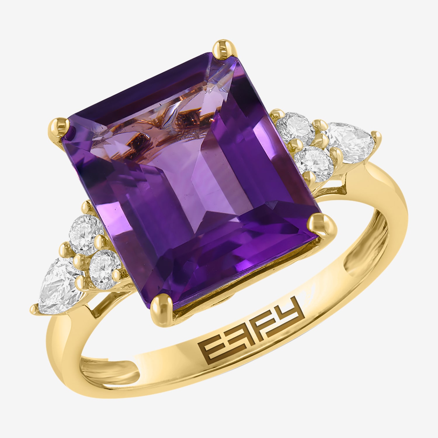 Effy Final Call Limited Quantities! Womens 1/3 CT. T.W. Genuine Amethyst 14K Gold Side Stone Cocktail Ring