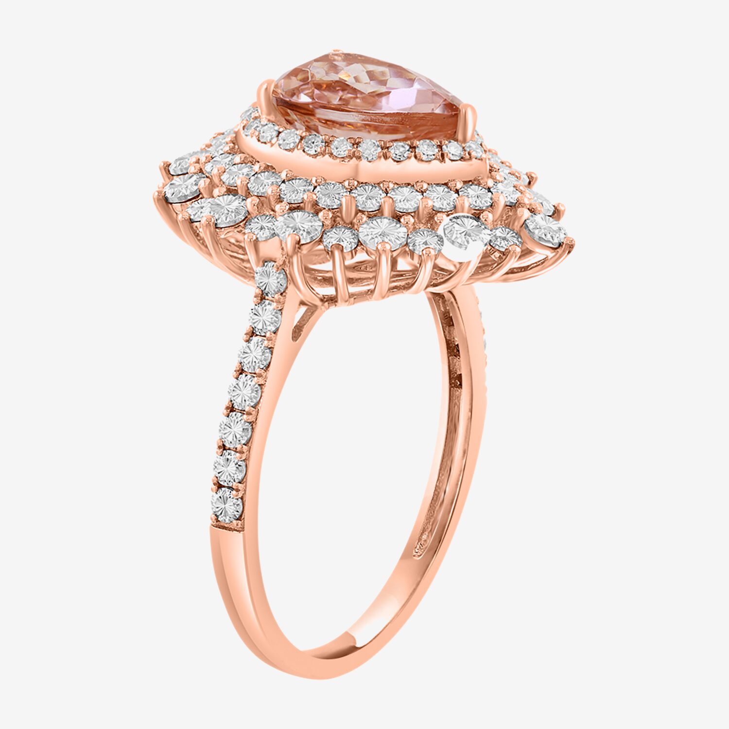 Effy Final Call Limited Quantities! Womens 1/10 CT. T.W. Genuine Pink Morganite 14K Two Tone Gold Pear Halo Side Stone Cocktail Ring