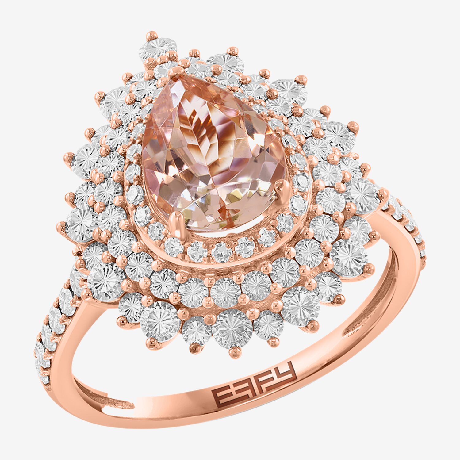 Effy Final Call Limited Quantities! Womens 1/10 CT. T.W. Genuine Pink Morganite 14K Two Tone Gold Pear Halo Side Stone Cocktail Ring
