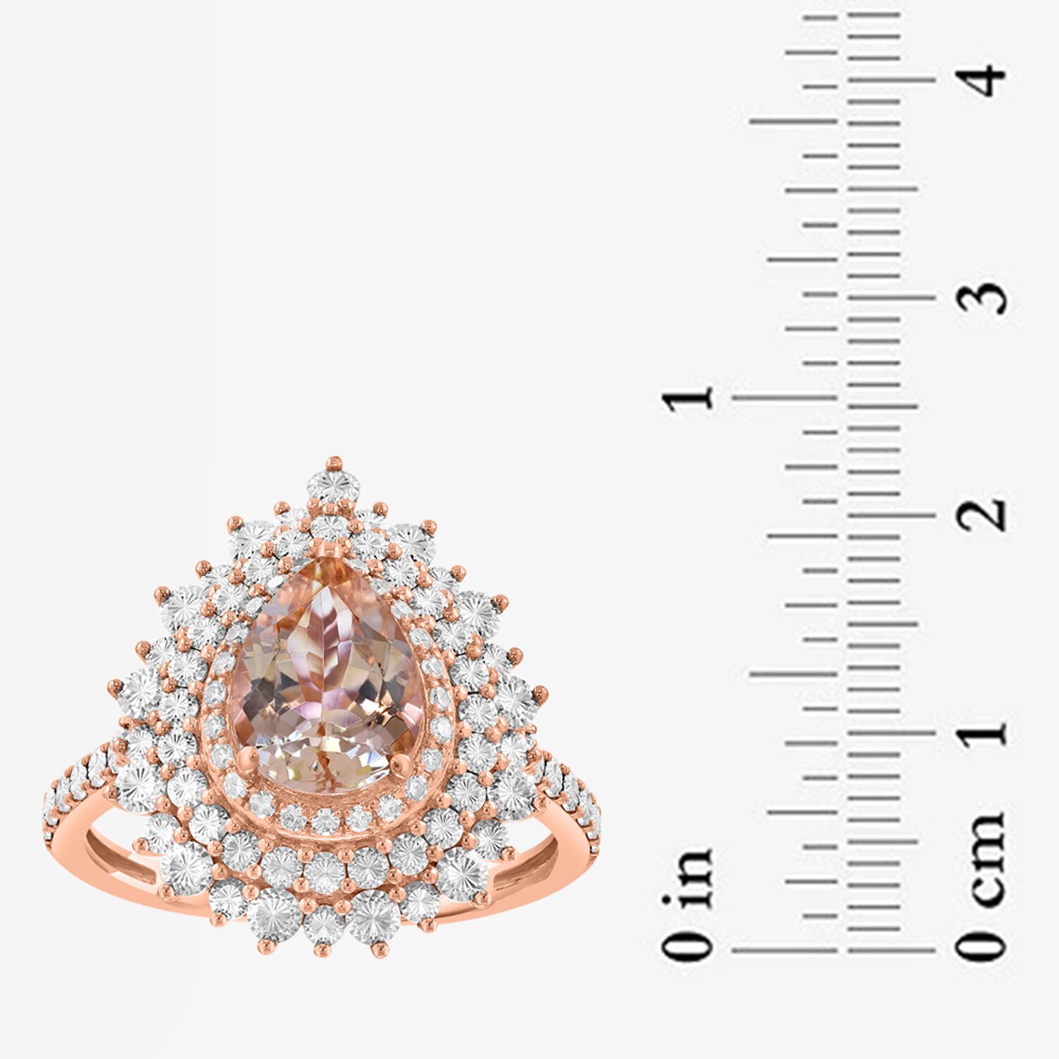 Effy Final Call Limited Quantities! Womens 1/10 CT. T.W. Genuine Pink Morganite 14K Two Tone Gold Pear Halo Side Stone Cocktail Ring