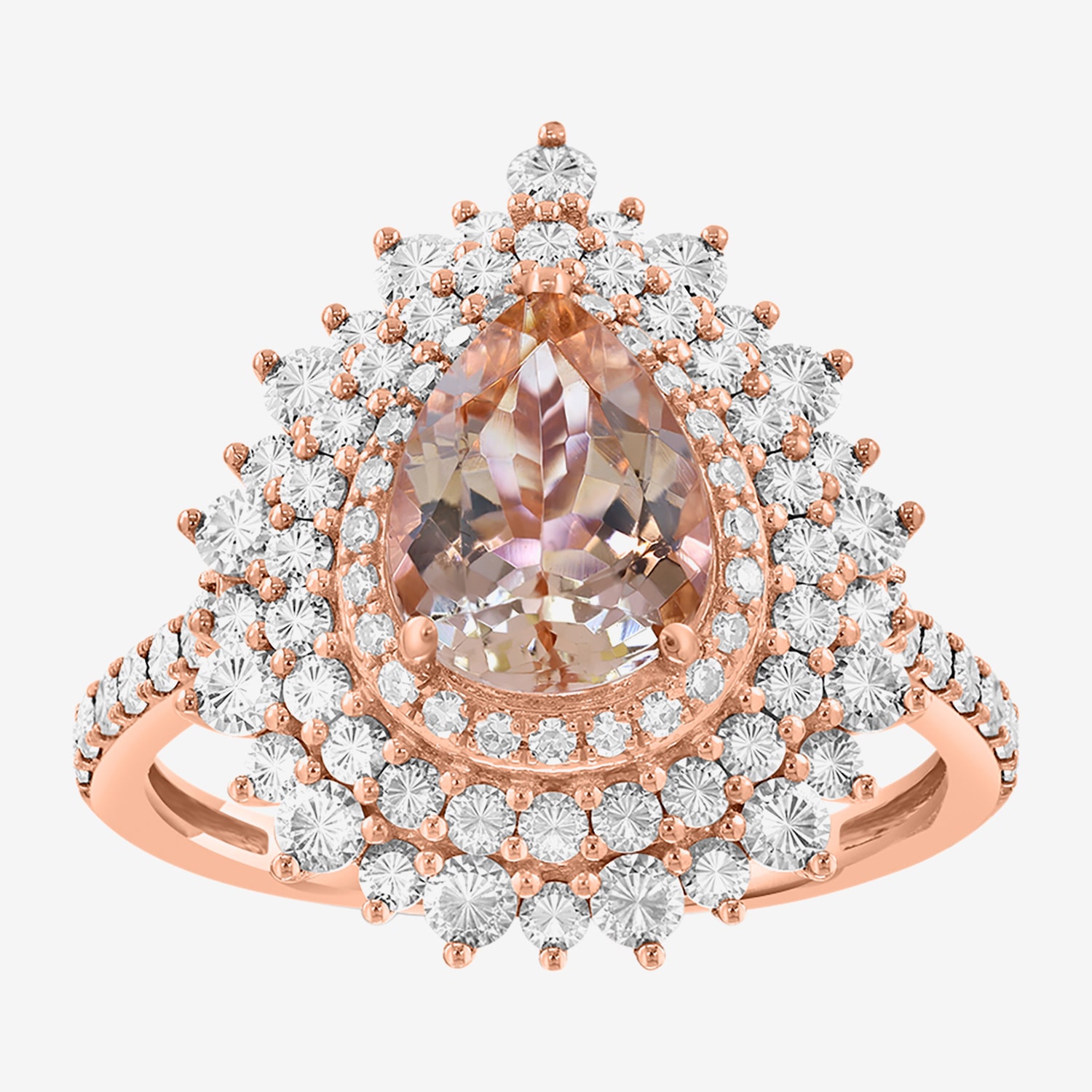 Effy Final Call Limited Quantities! Womens 1/10 CT. T.W. Genuine Pink Morganite 14K Two Tone Gold Pear Halo Side Stone Cocktail Ring